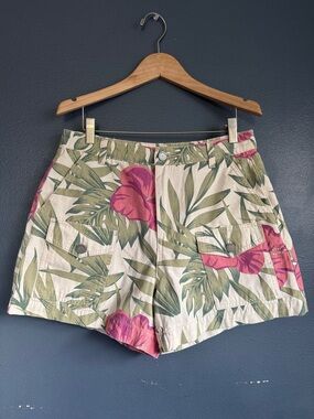 Blank NYC Beach Blossom Ivory Tropical Print High Rise Shorts